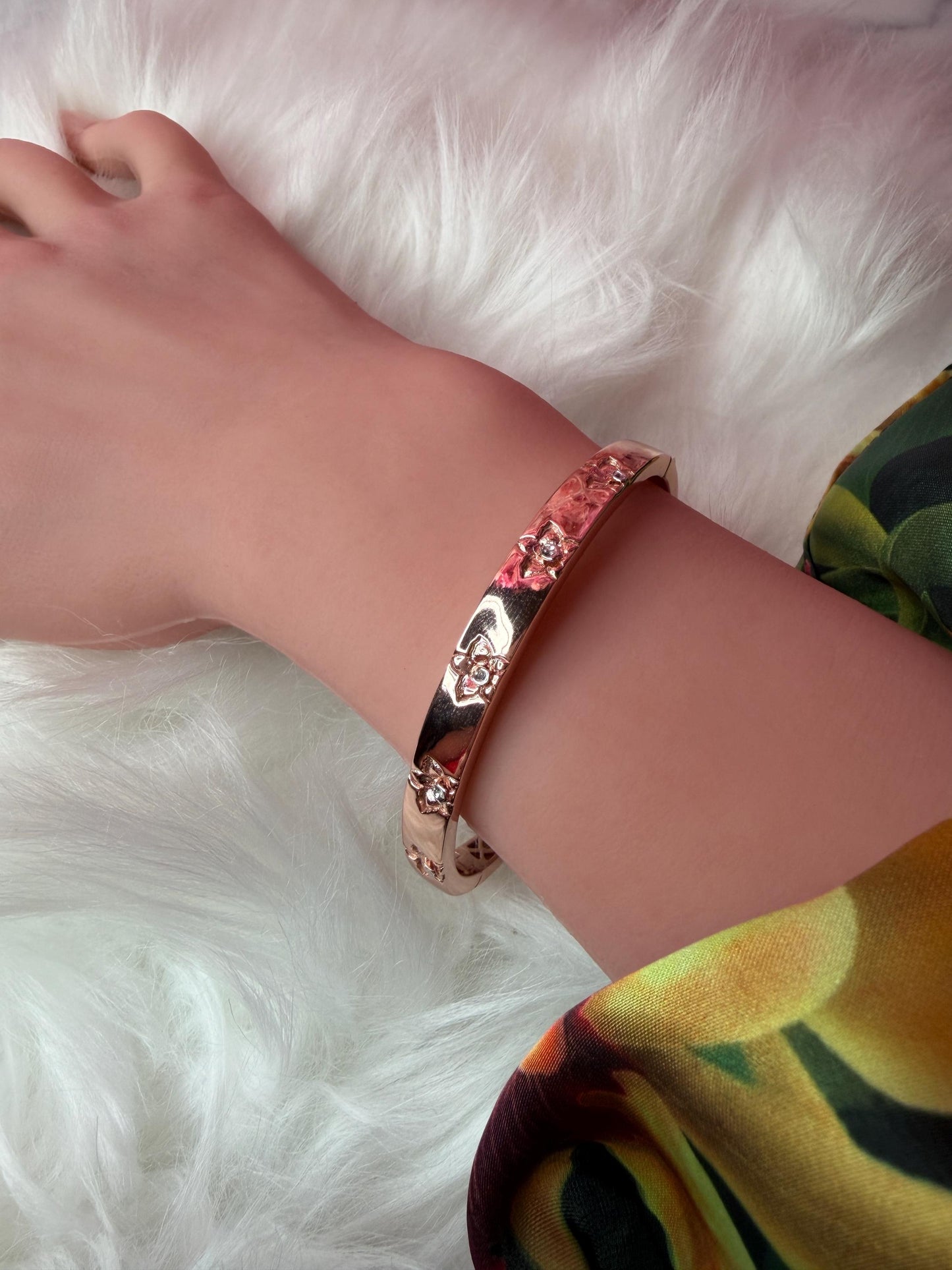 Synchrony Aloha: Cattleya Overlay Bangle | Rose Gold Plated- Tarnish Free Bracelet