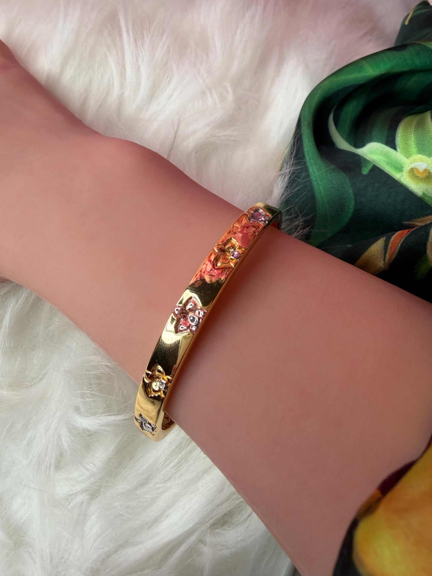 Synchrony Aloha: Cattleya Tri-Color Overlay Bangle | Gold Plated- Tarnish Free Bracelet