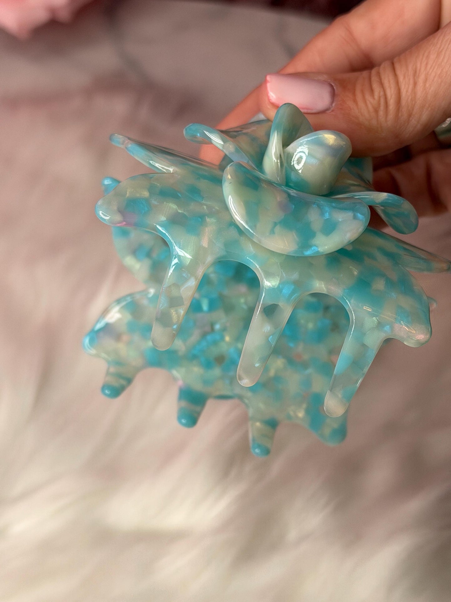 Aqua Blue Large Orchid Hair Claw Clip: Pink Hair Accessories, Handmade Hair Accessories