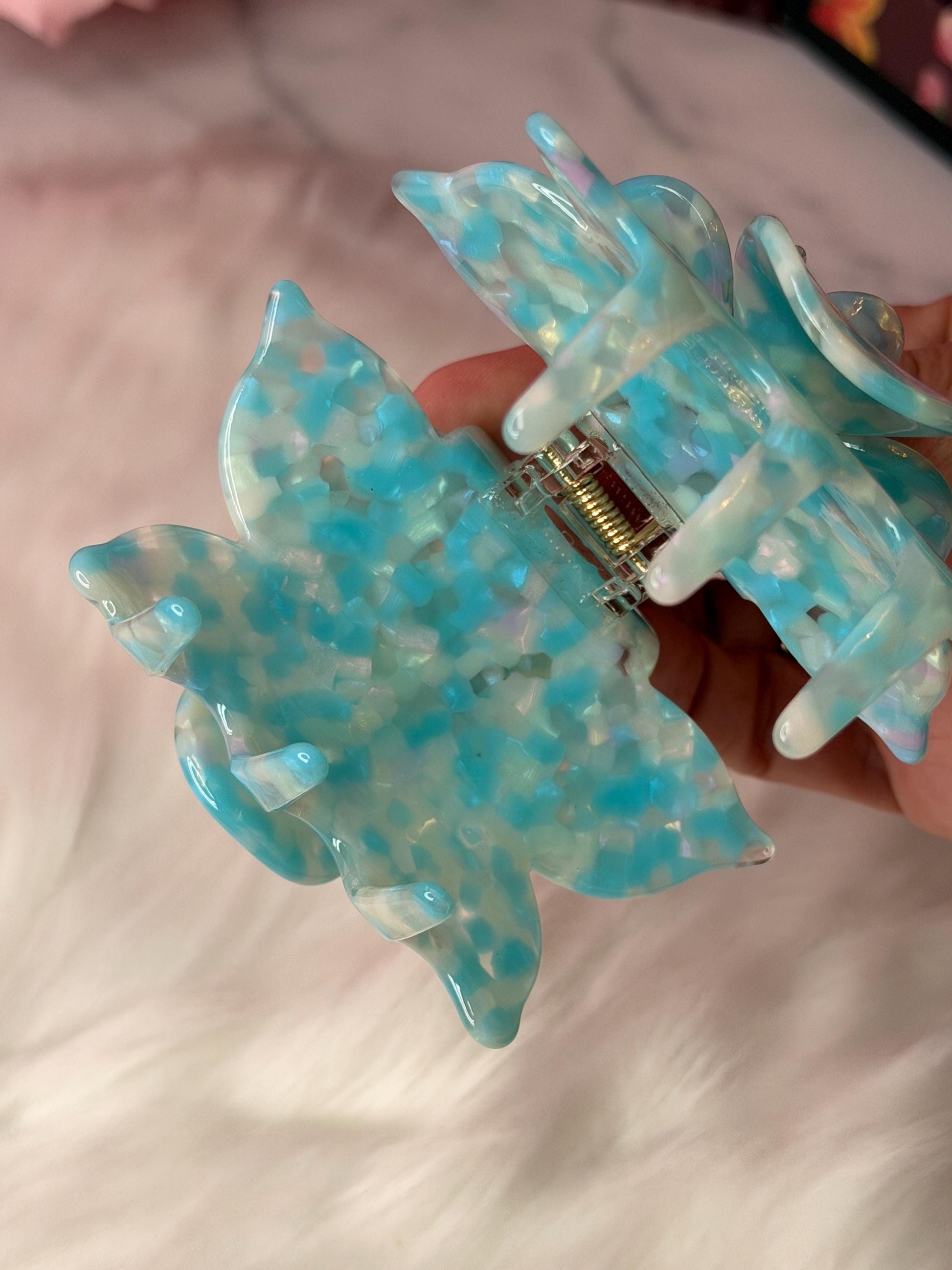 Aqua Blue Large Orchid Hair Claw Clip: Pink Hair Accessories, Handmade Hair Accessories