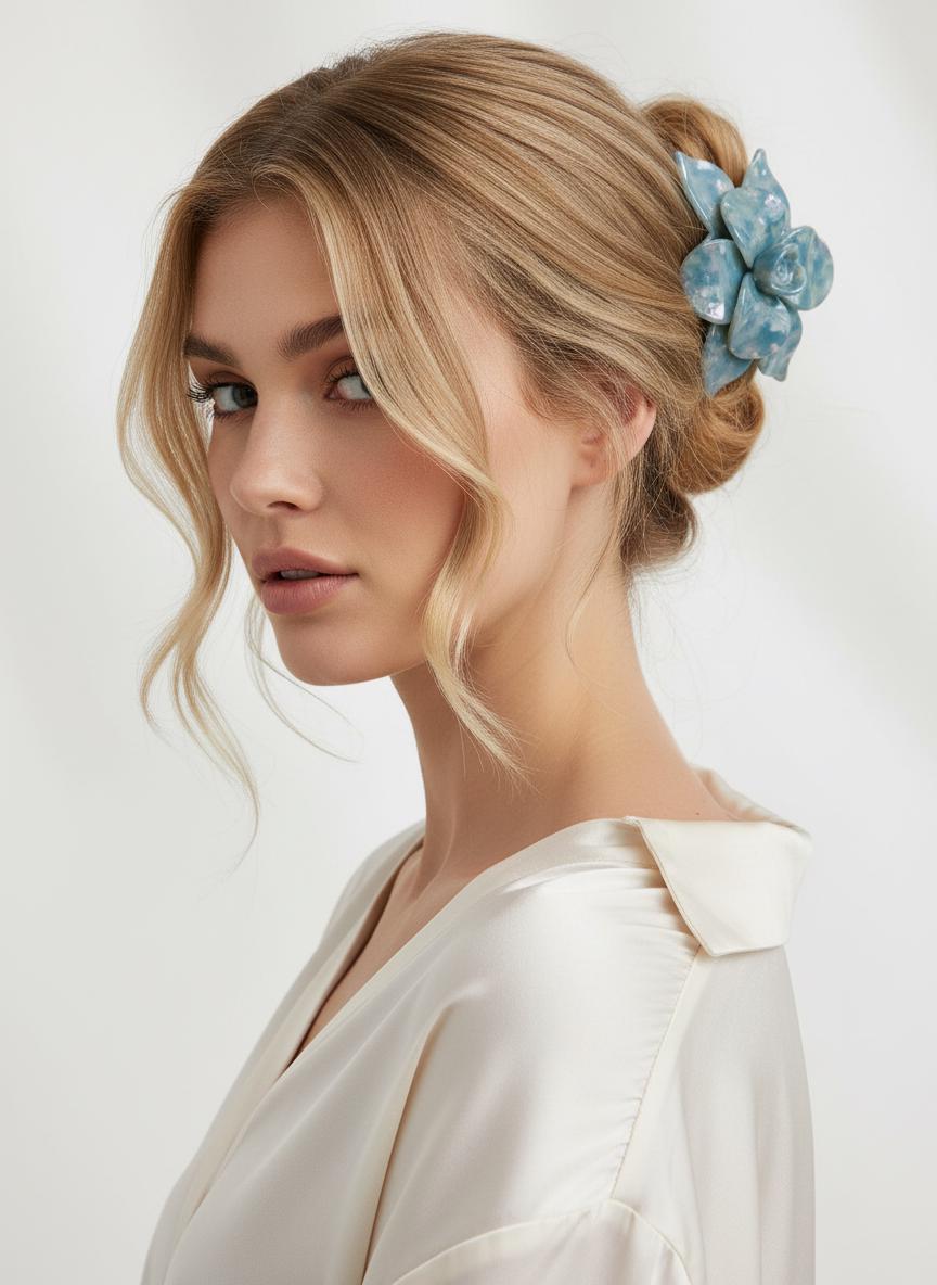 Aqua Blue Large Orchid Hair Claw Clip: Pink Hair Accessories, Handmade Hair Accessories