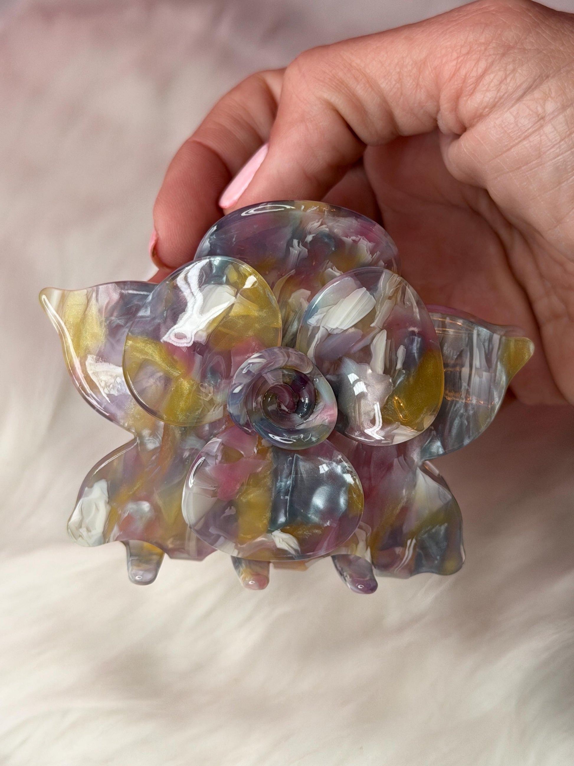 Rainbow Large Orchid Hair Claw Clip: Pink Hair Accessories, Handmade Hair Accessories