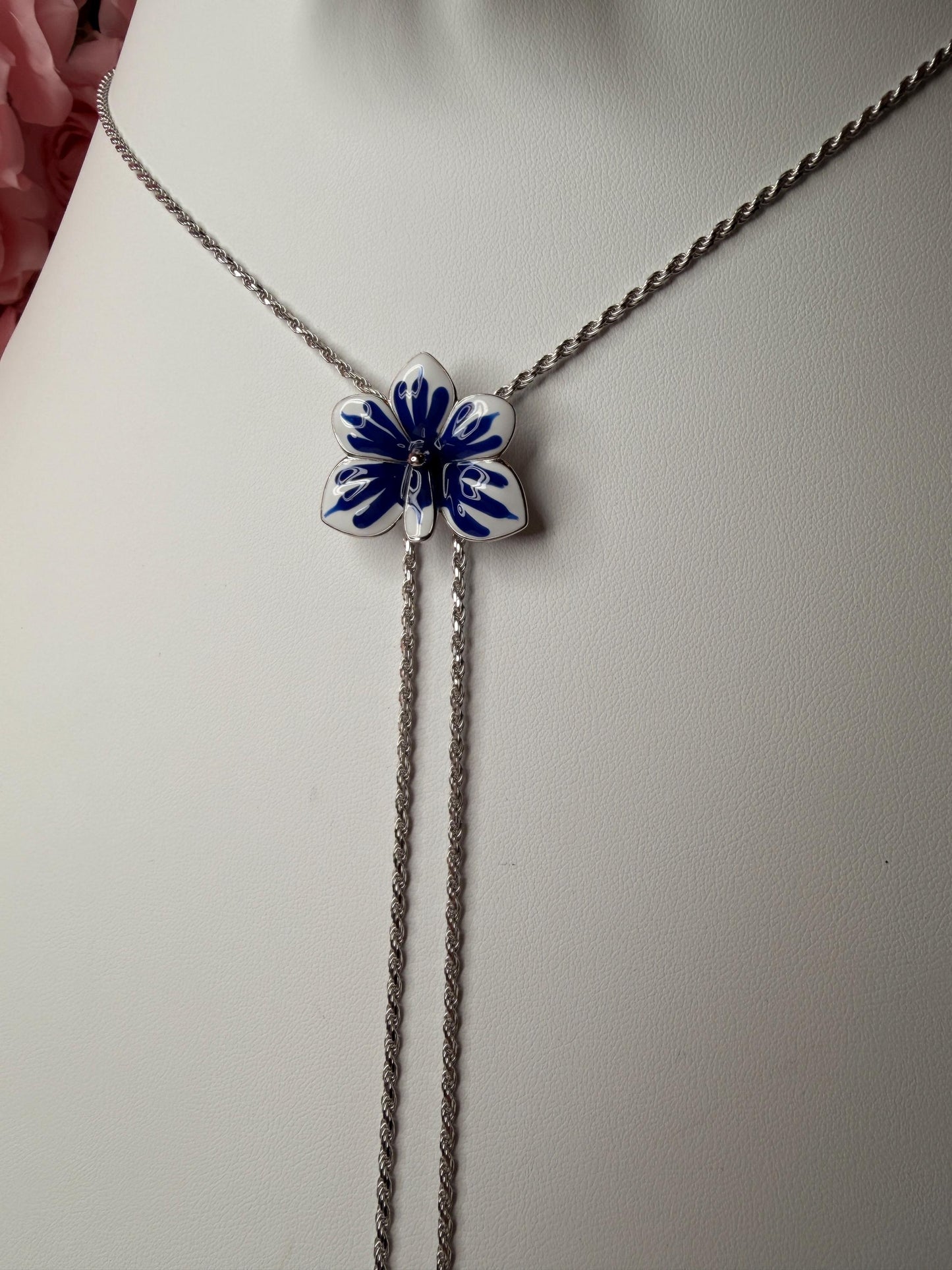 Ascocenda Orchid Blue & White Splash Collection • Statement Lariat or Hoop Earrings • S925 Silver