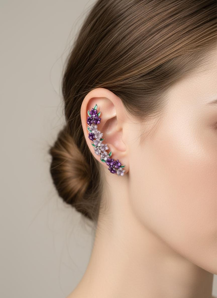 Purple Orchid Ear Cuff Stud: Cattleya Flower Earring Wrap- Orchid Fleur Collection