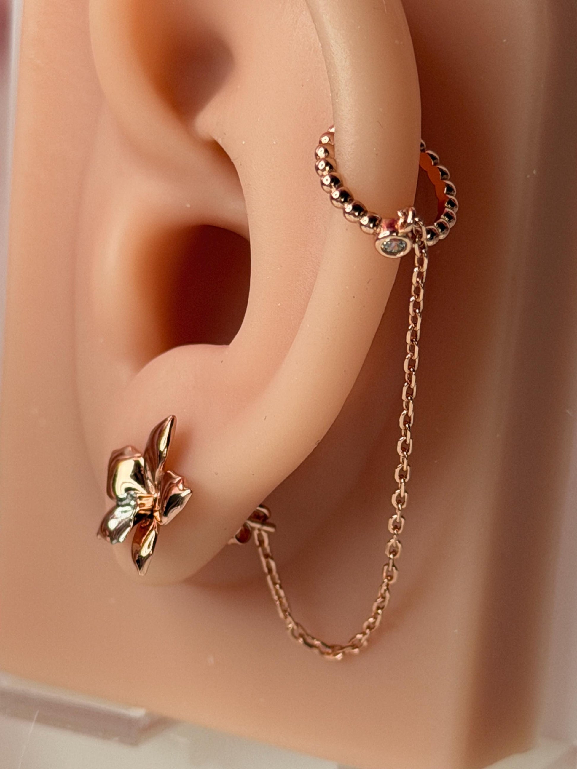 Aloha Aerial Cuff Collection • Orchid Chain Stud • Rhodium Tarnish-Free Orchid Jewelry