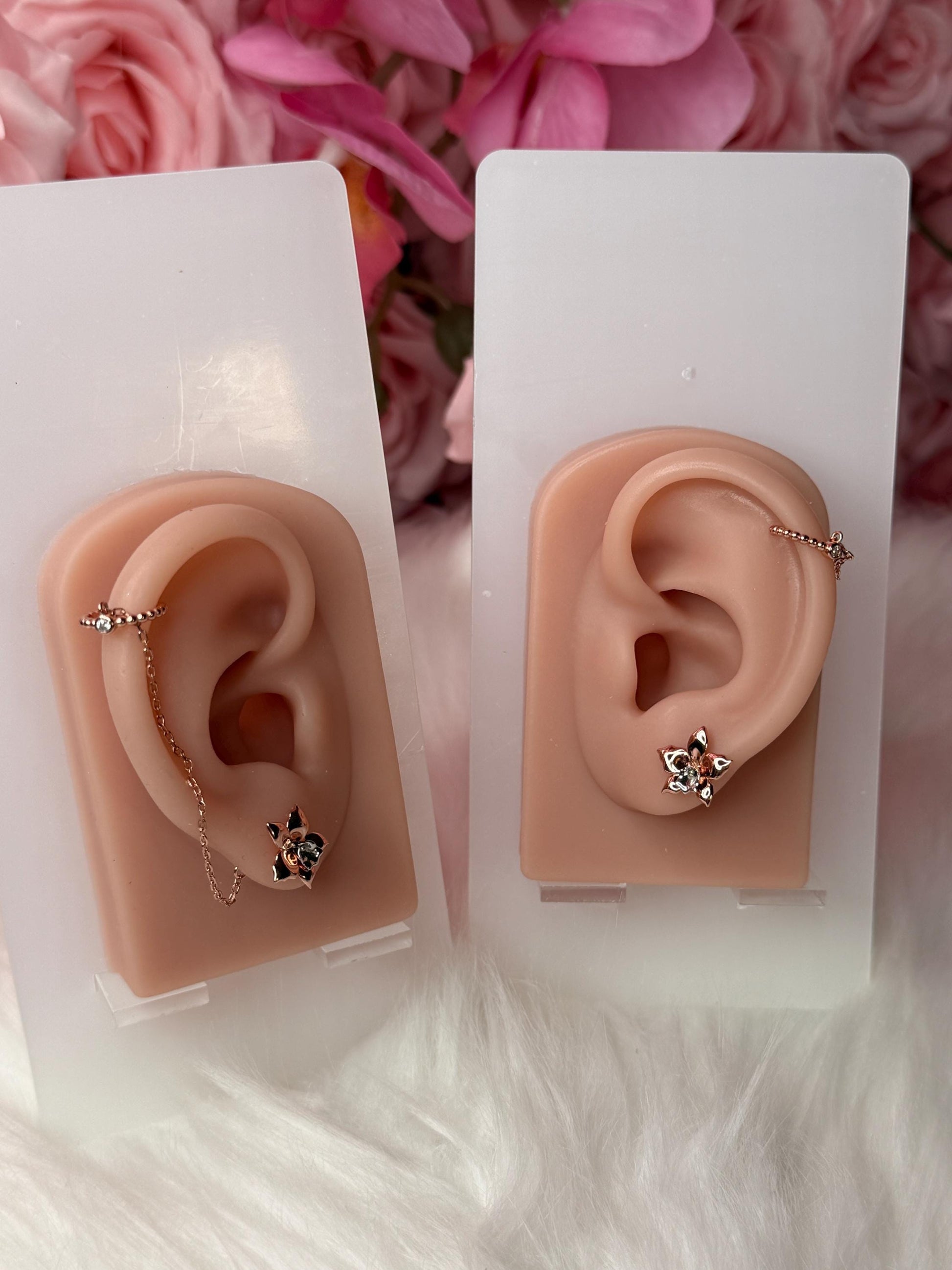 Aloha Aerial Cuff Collection • Orchid Chain Stud • Rhodium Tarnish-Free Orchid Jewelry