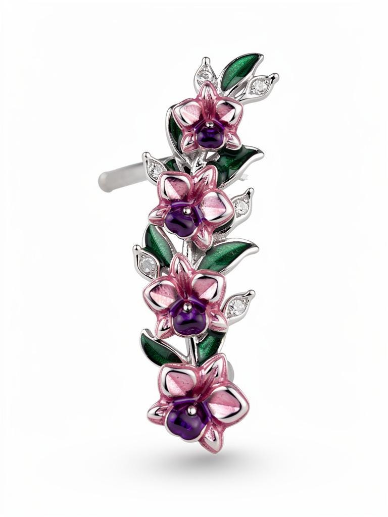 Pink and Purple Orchid Ear Cuff Stud Climber : Cattleya Flower Earring Climber- Orchid Fleur Collection