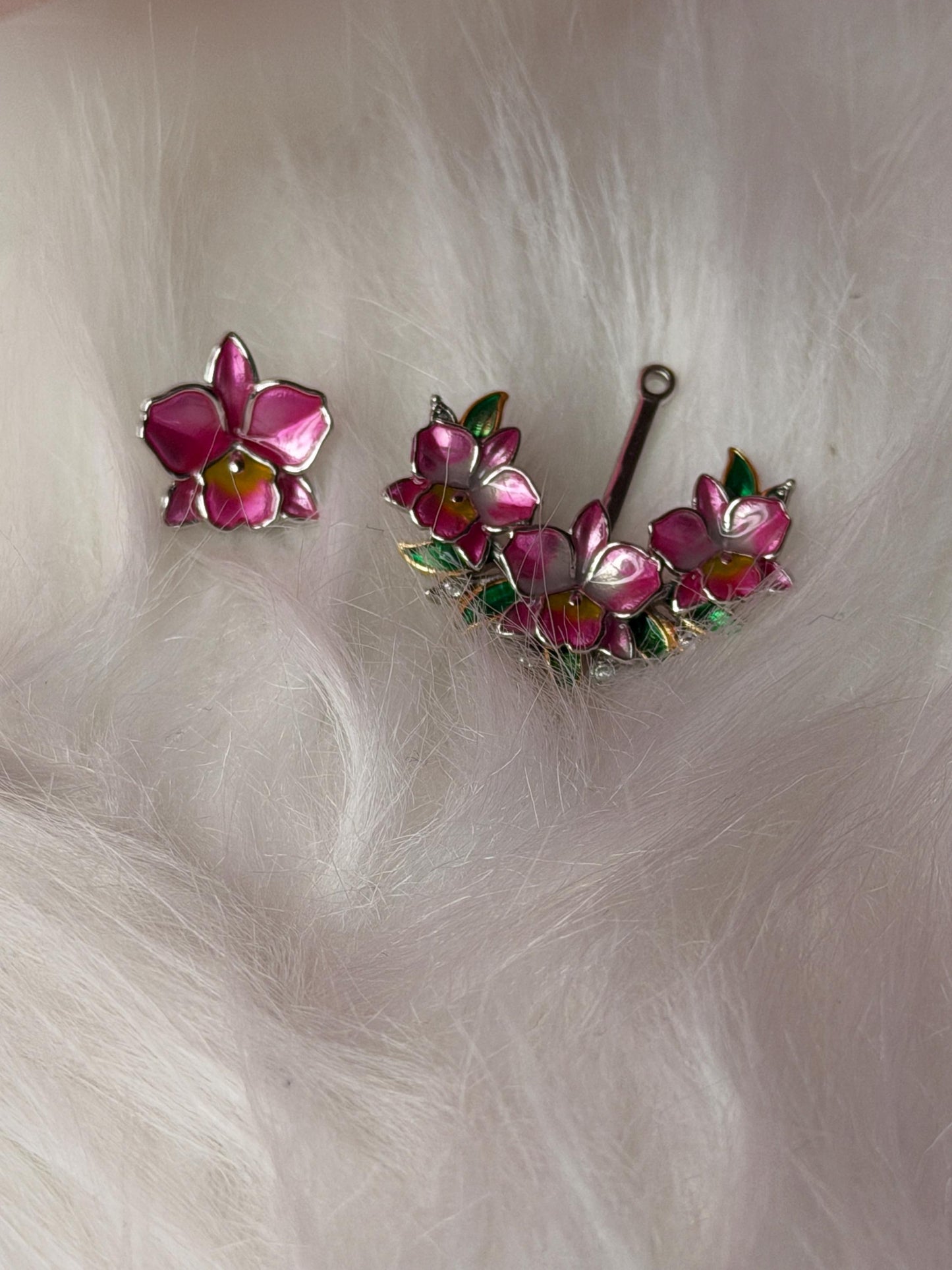 Pink Cattleya Flower Stud with Earring Jacket : Aloha Orchid Jewelry Collection