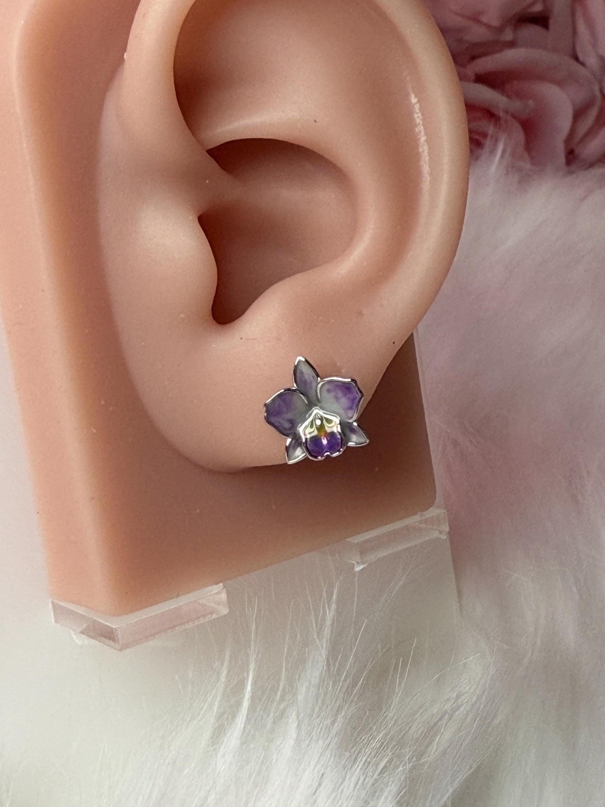 Lavender Cattleya Flower Stud with Earring Jacket : Aloha Orchid Jewelry Collection