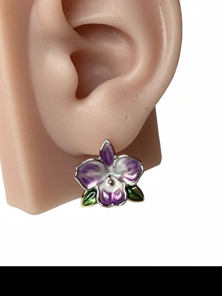 Lavender Cattleya Flower Stud with Earring Jacket : Aloha Orchid Jewelry Collection