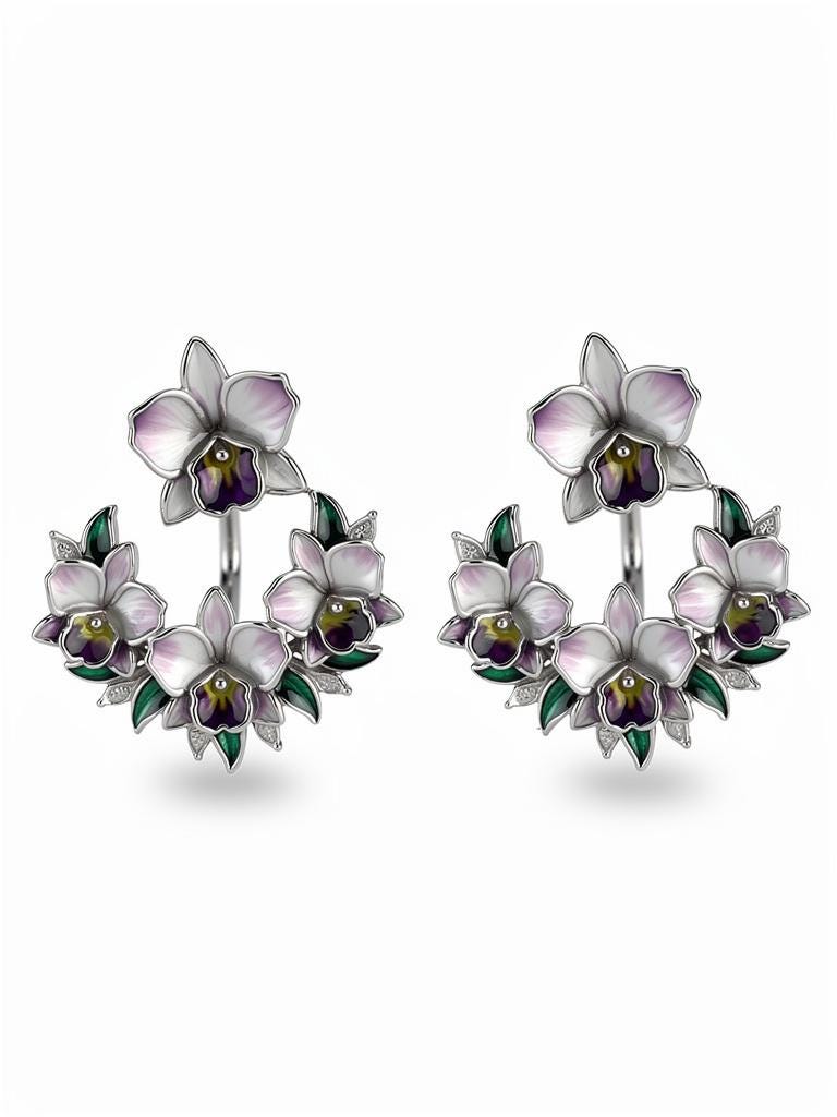 Lavender Cattleya Flower Stud with Earring Jacket : Aloha Orchid Jewelry Collection