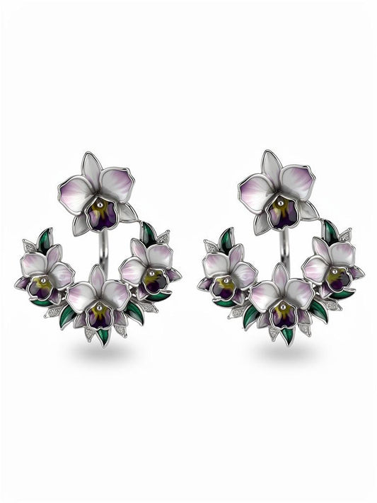 Eggplant Purple Cattleya Flower Stud with Earring Jacket : Aloha Orchid Jewelry Collection