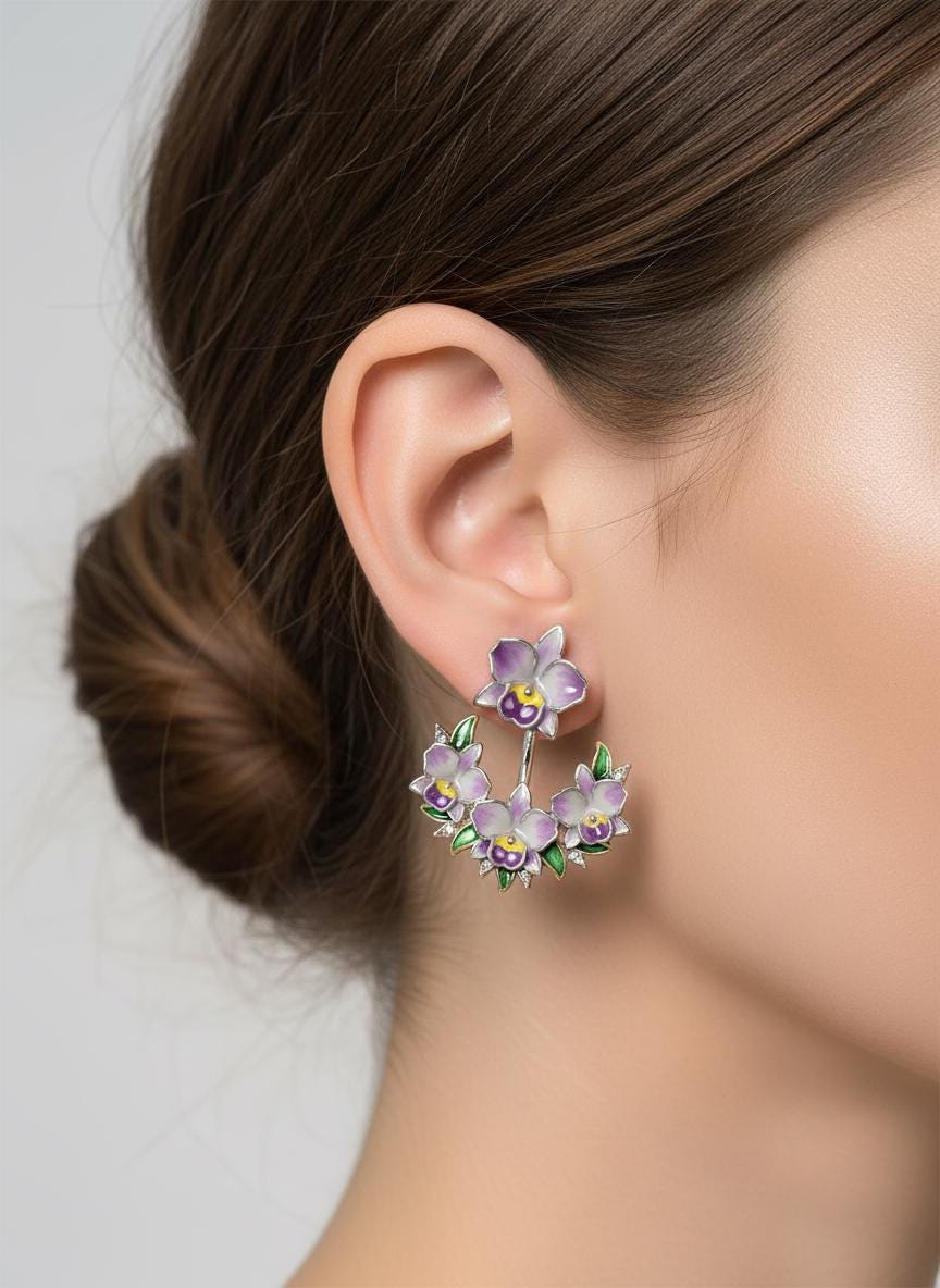 Lavender Cattleya Flower Stud with Earring Jacket : Aloha Orchid Jewelry Collection