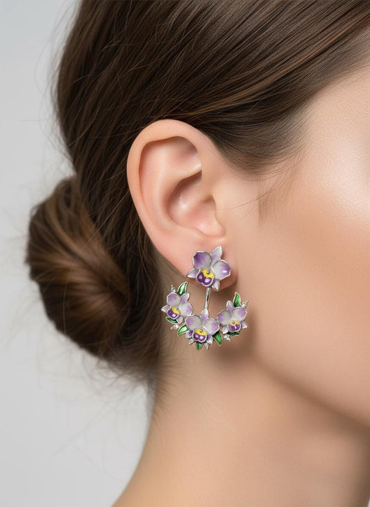 Lavender Cattleya Flower Stud with Earring Jacket : Aloha Orchid Jewelry Collection