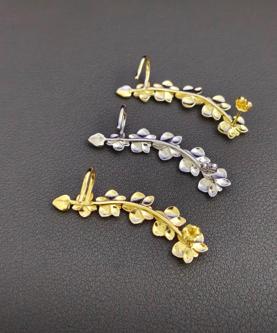Blue Orchid Ear Cuff Stud: Phalaenopsis Flower Earring Climber- Orchid Fleur Collection