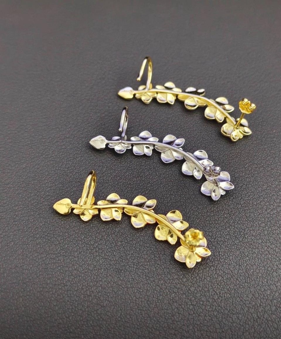 Red Orchid Ear Cuff Stud: Phalaenopsis Flower Earring Climber- Orchid Fleur Collection