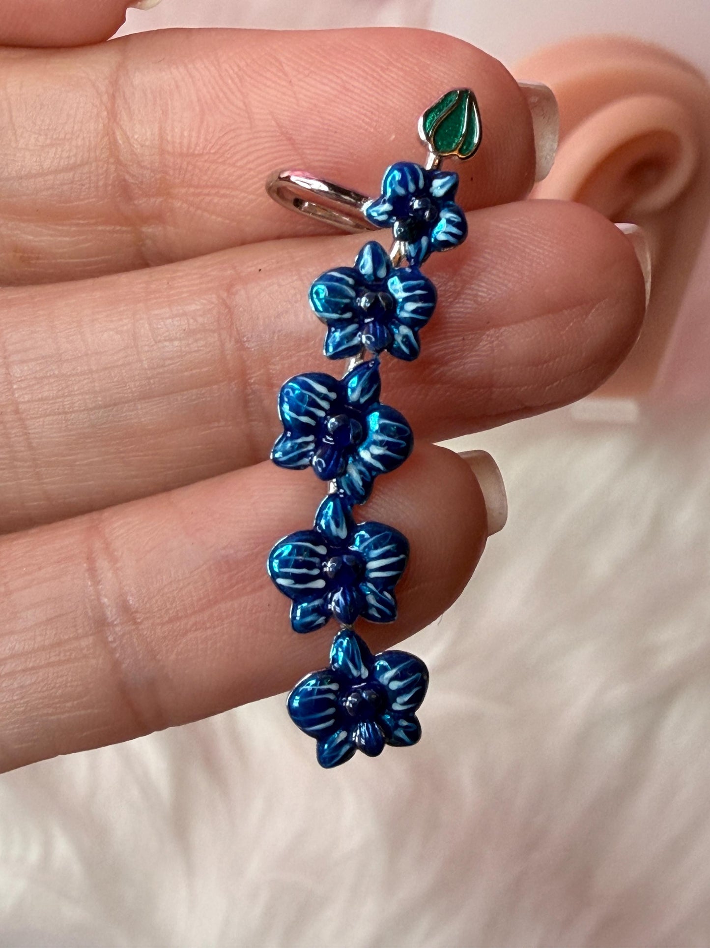 Blue Orchid Ear Cuff Stud: Phalaenopsis Flower Earring Climber- Orchid Fleur Collection