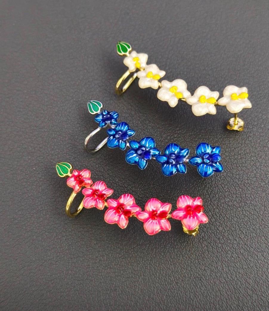 Red Orchid Ear Cuff Stud: Phalaenopsis Flower Earring Climber- Orchid Fleur Collection