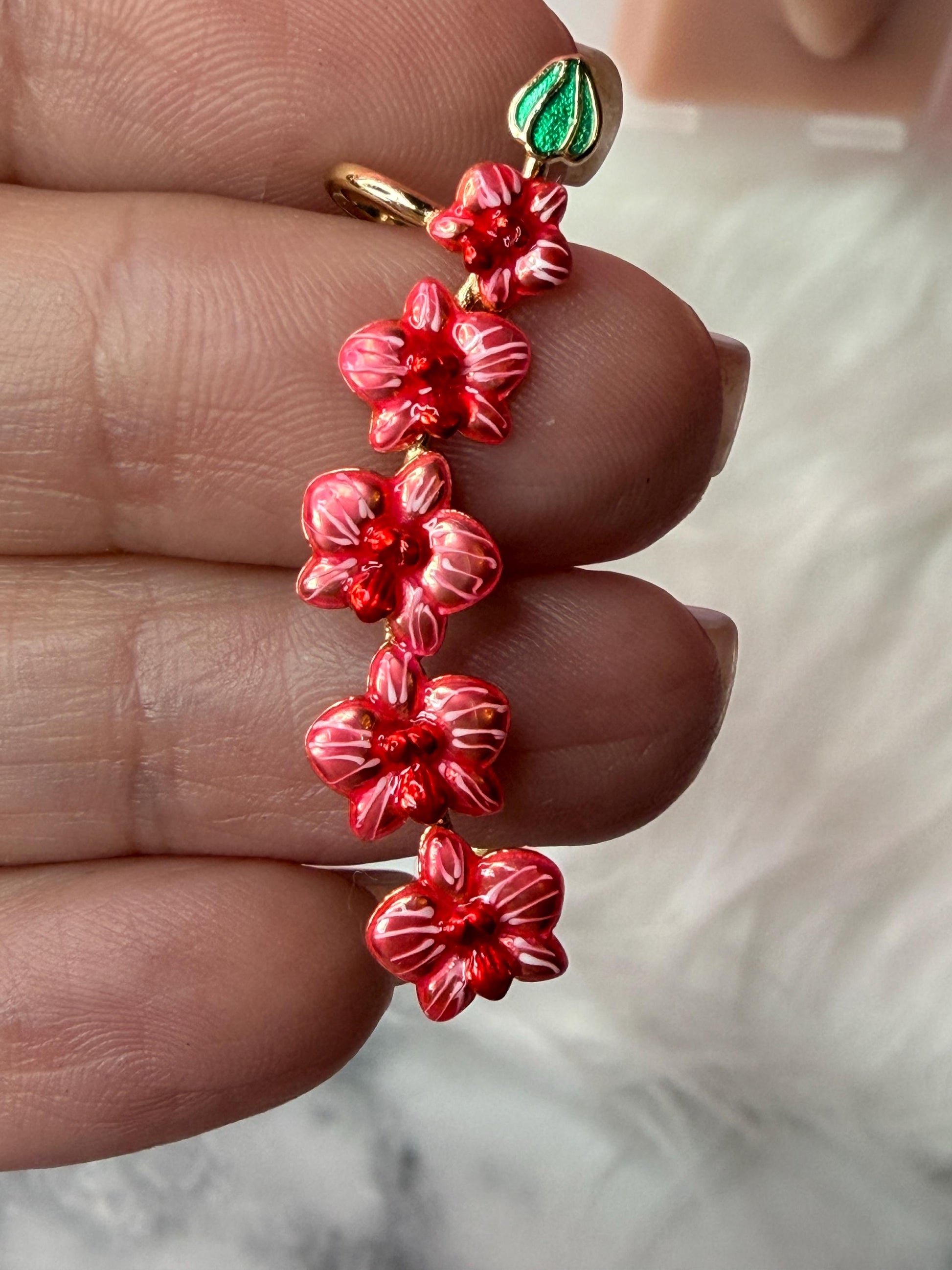 Red Orchid Ear Cuff Stud: Phalaenopsis Flower Earring Climber- Orchid Fleur Collection