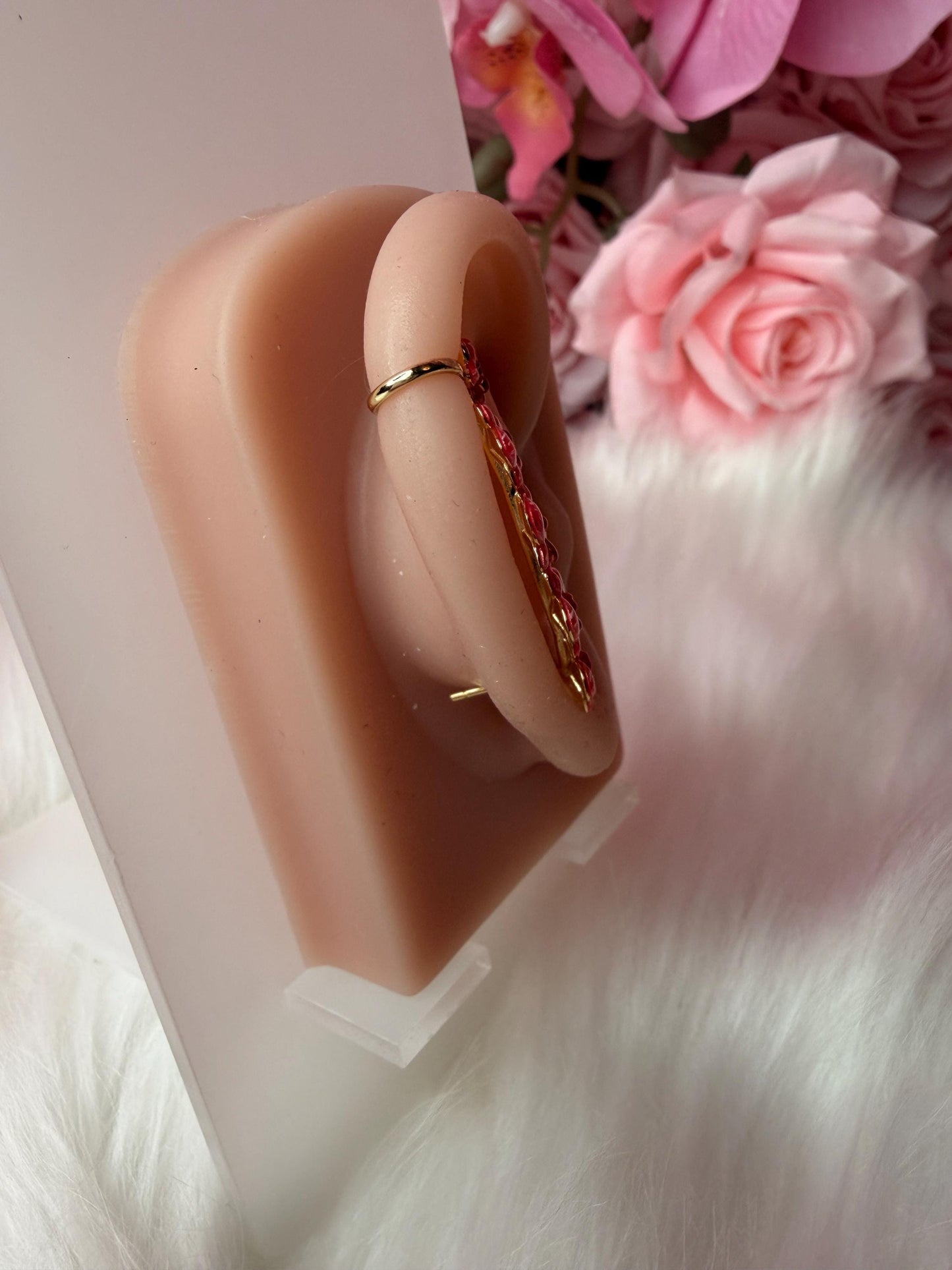 Red Orchid Ear Cuff Stud: Phalaenopsis Flower Earring Climber- Orchid Fleur Collection