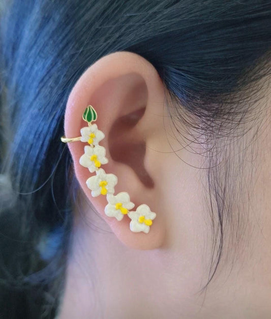 White Orchid Ear Cuff Stud: Phalaenopsis Flower Earring Climber- Orchid Fleur Collection