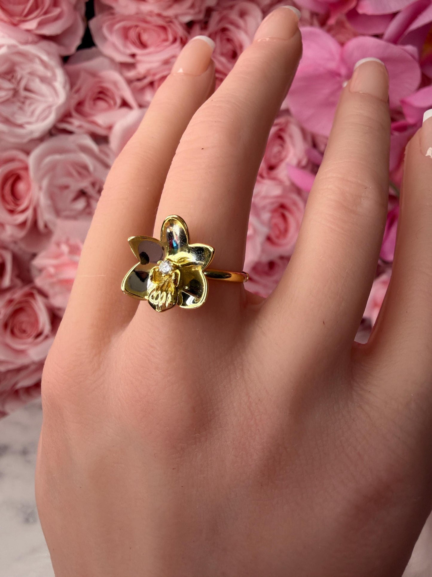 Novelty Phalaenopsis Statement Ring | Mixed Metal Orchid Jewelry