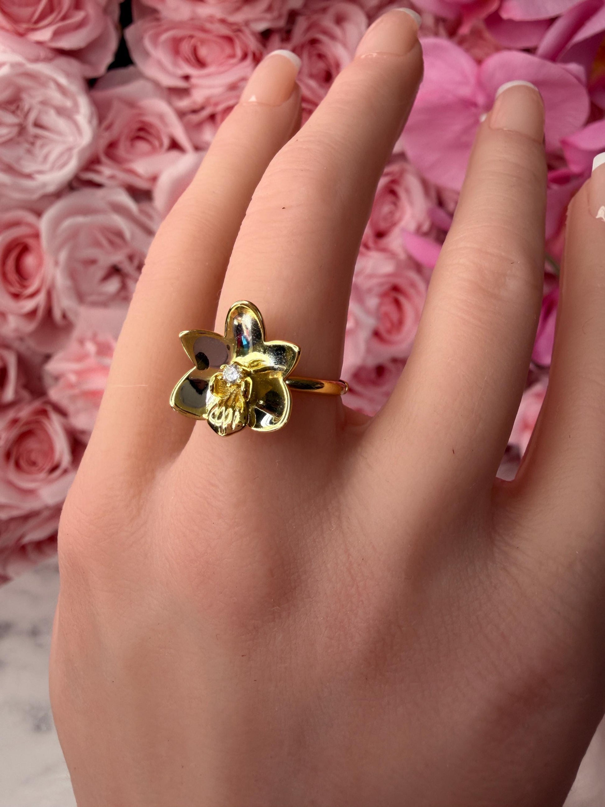 Novelty Phalaenopsis Statement Ring | Mixed Metal Orchid Jewelry