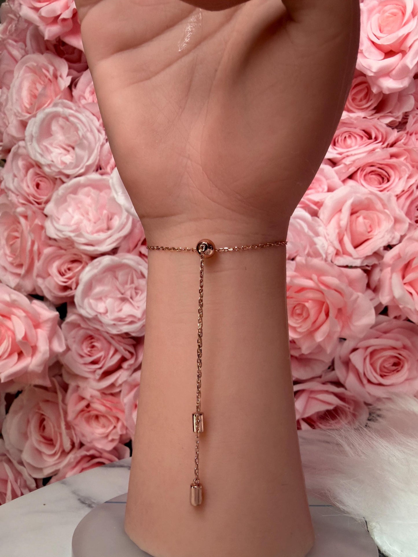 Sterling Silver Orchid Bangle, 14K Rose Gold Plated, Clear Zircon