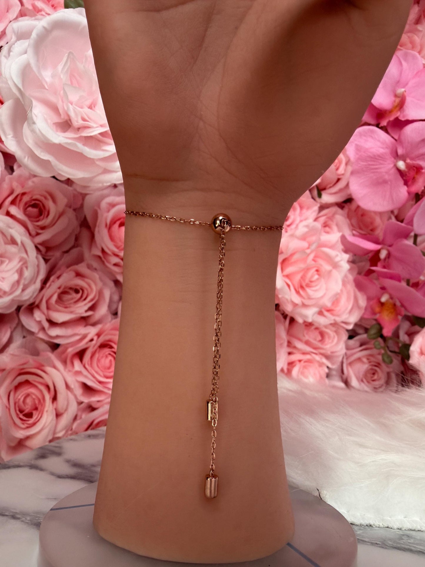 Sterling Silver Orchid Bangle, 14K Rose Gold Plated, Clear Zircon