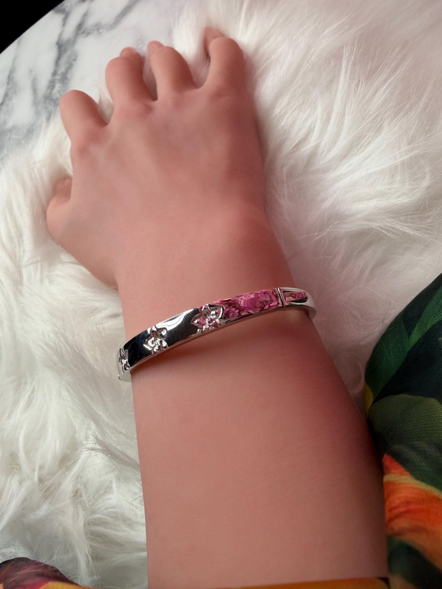 Synchrony Aloha: Cattleya Overlay Bangle | Rhodium Plated- Tarnish Free Bracelet