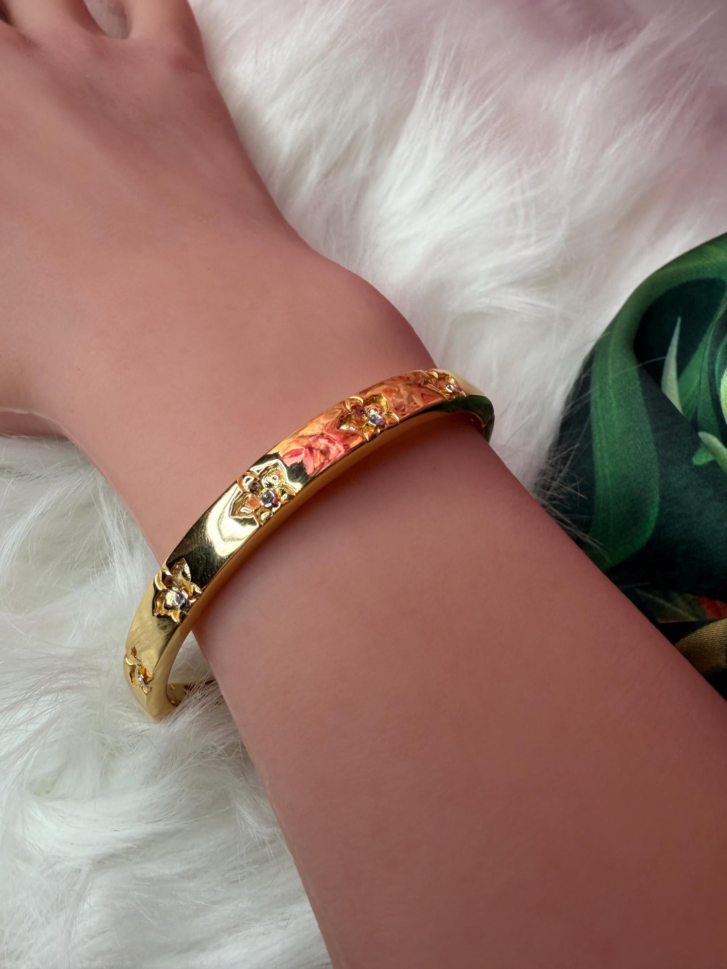Synchrony Aloha: Cattleya Overlay Bangle | Gold Plated- Tarnish Free Bracelet