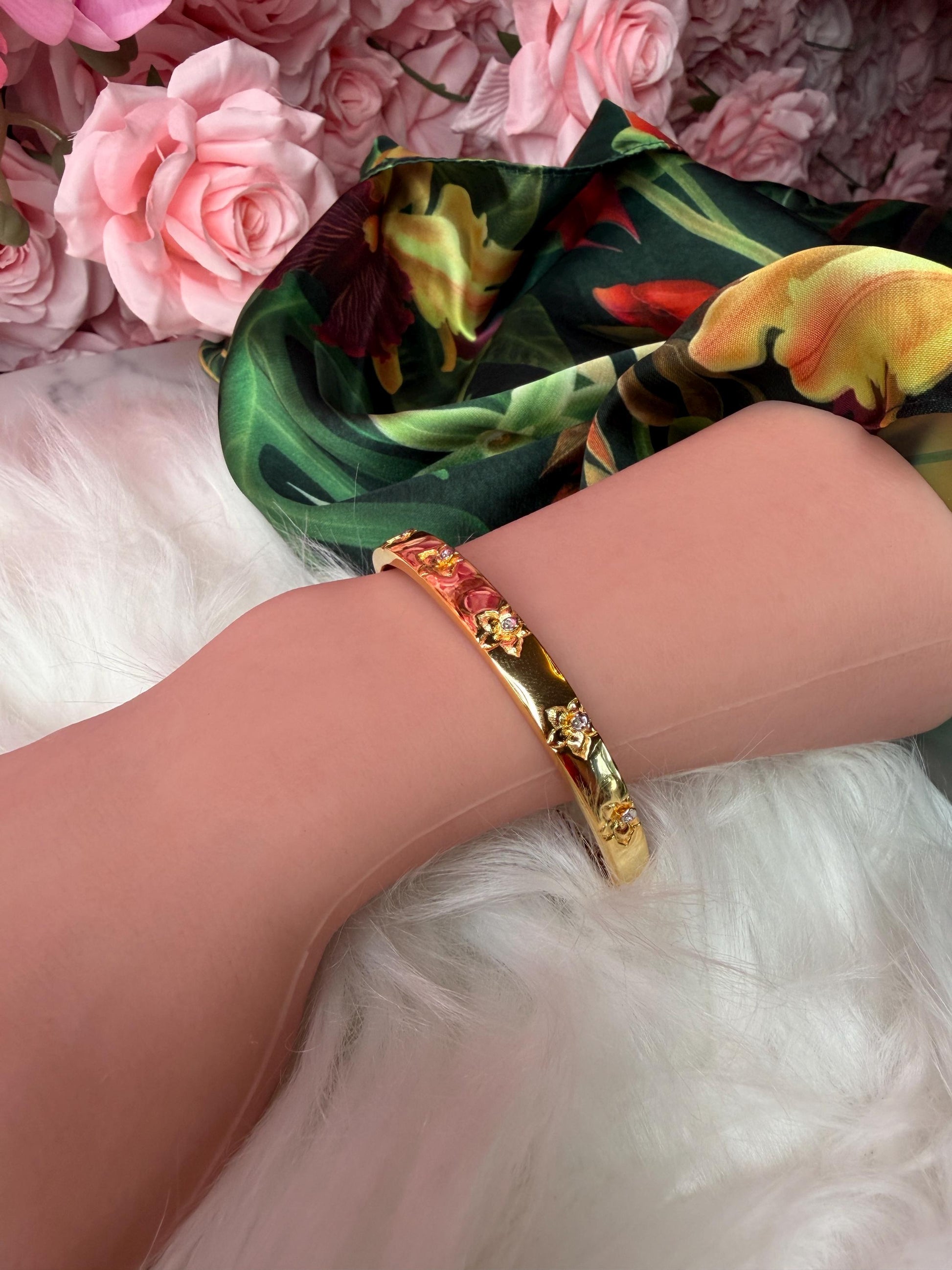 Synchrony Aloha: Cattleya Overlay Bangle | Gold Plated- Tarnish Free Bracelet