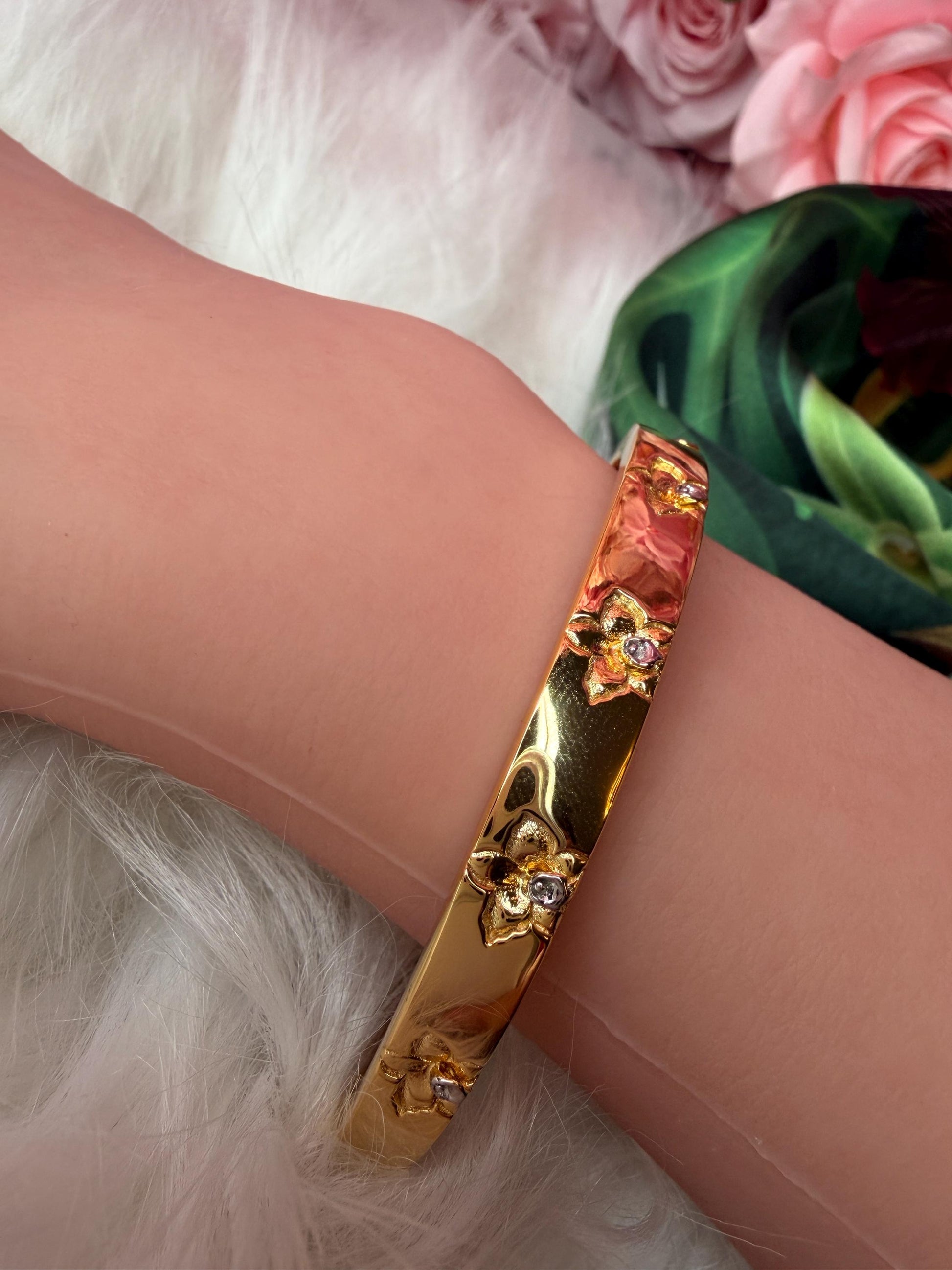 Synchrony Aloha: Cattleya Overlay Bangle | Gold Plated- Tarnish Free Bracelet