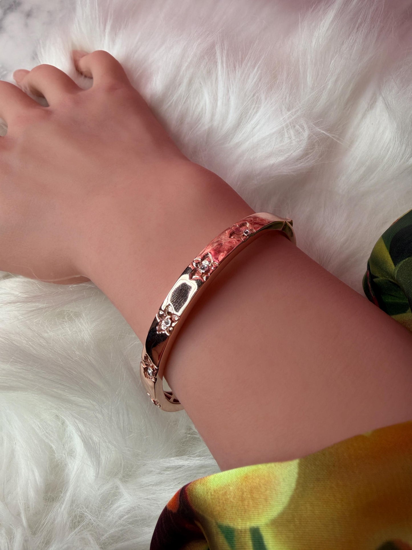 Synchrony Aloha: Cattleya Overlay Bangle | Rose Gold Plated- Tarnish Free Bracelet