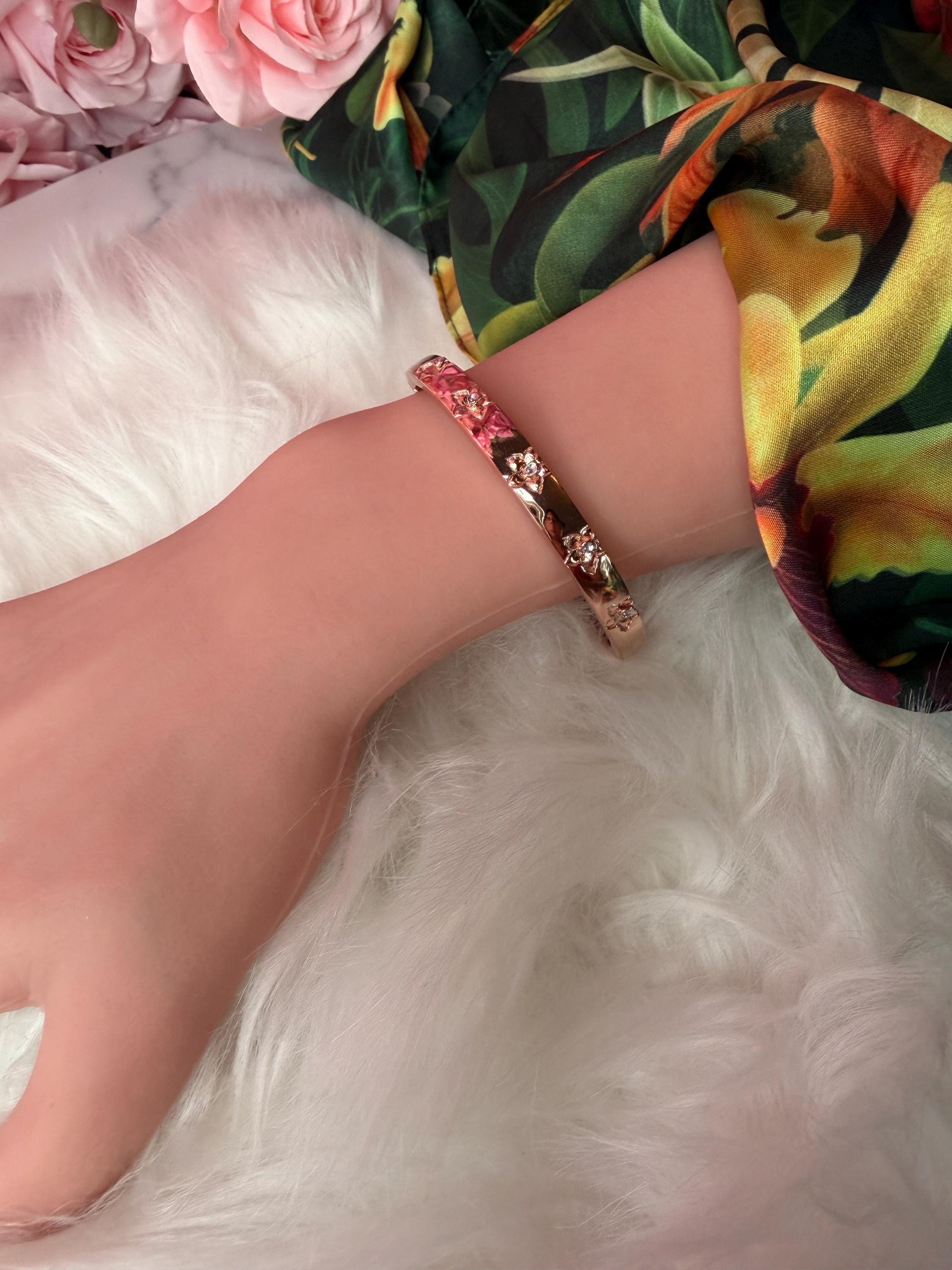 Synchrony Aloha: Cattleya Overlay Bangle | Rose Gold Plated- Tarnish Free Bracelet