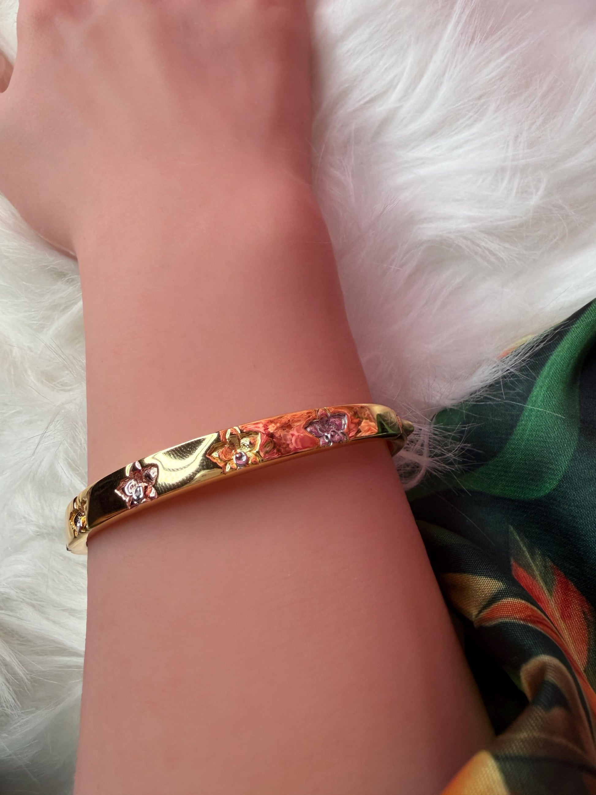 Synchrony Aloha: Cattleya Tri-Color Overlay Bangle | Gold Plated- Tarnish Free Bracelet