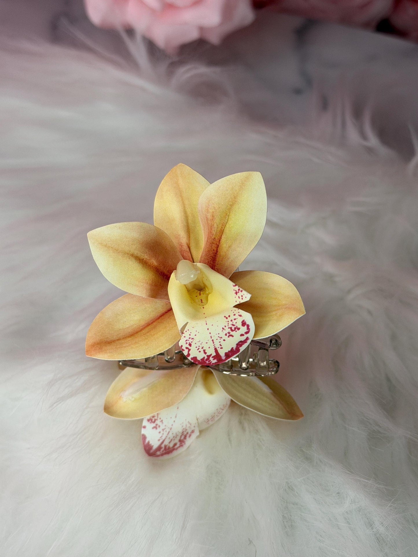 Sunset Cattleya Orchid Claw Clip • Handmade Realistic Floral AccessoryCattleya Orchid Claw Clip