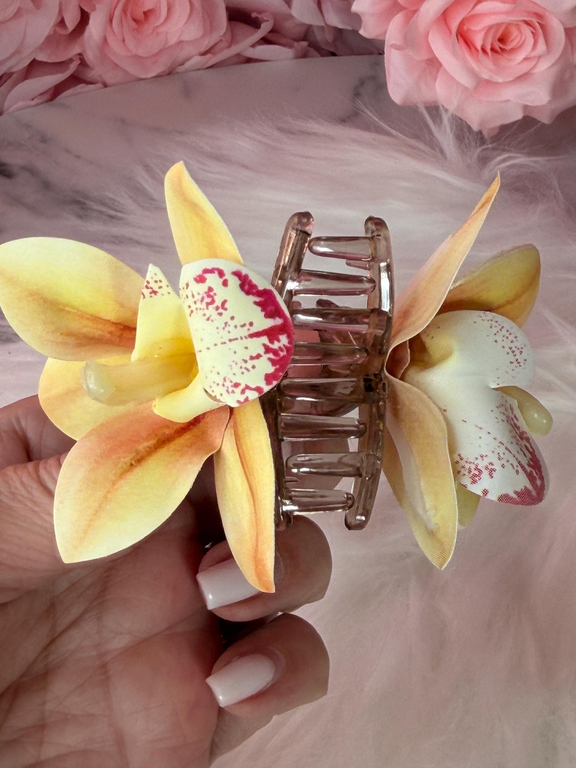 Sunset Cattleya Orchid Claw Clip • Handmade Realistic Floral AccessoryCattleya Orchid Claw Clip
