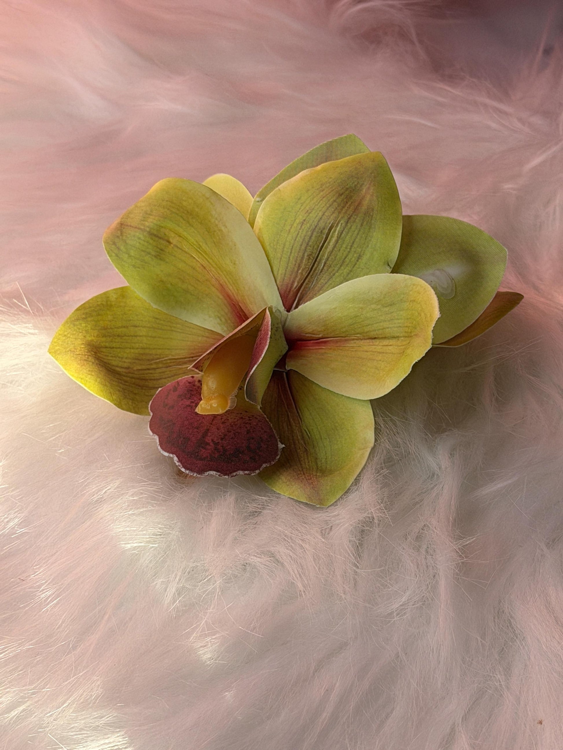 Hawaiian Double Lime Orchid Hair Clip • Real Touch Cymbidium Orchid Flower • Handmade Hair Accessory