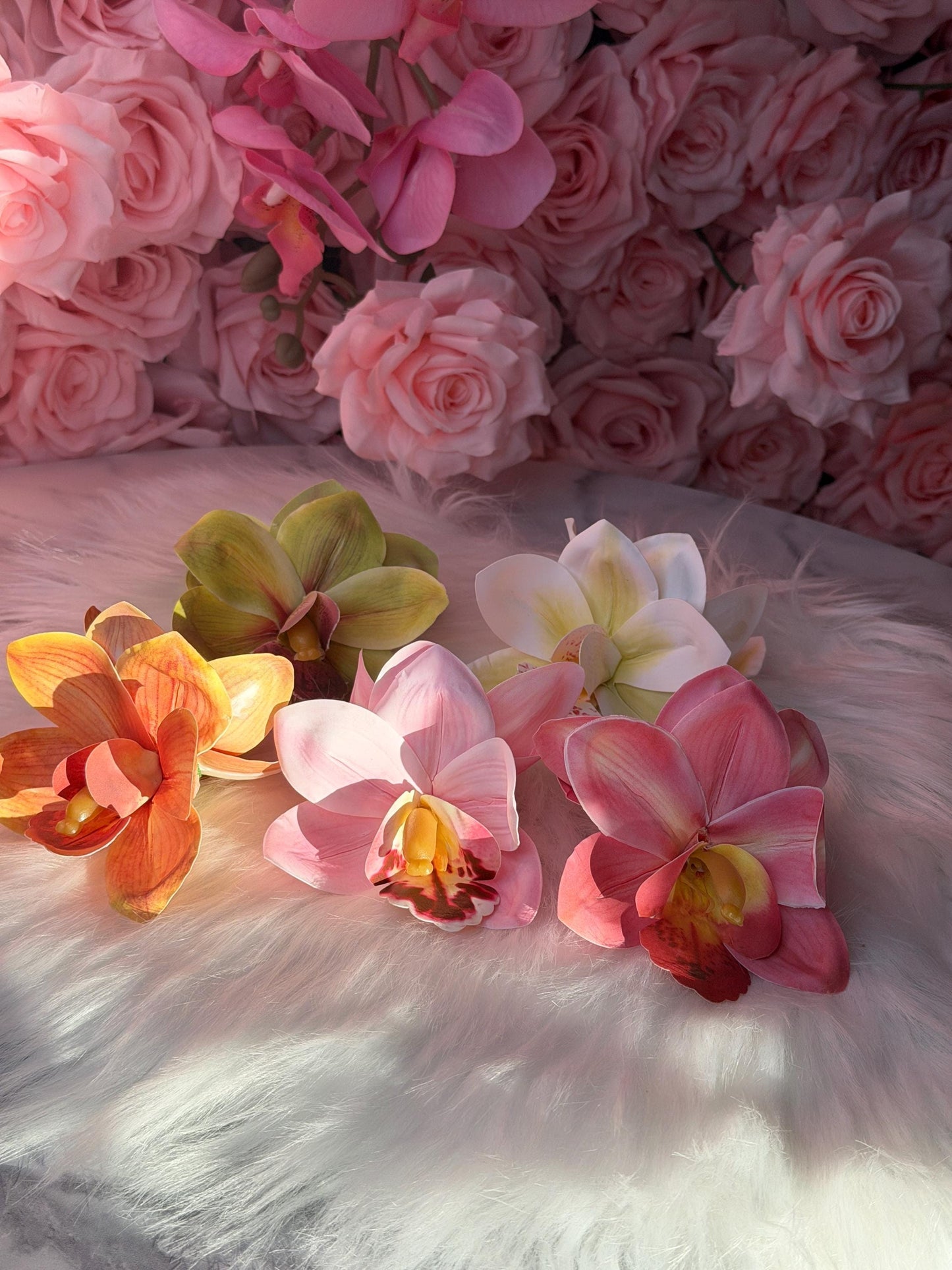 Hawaiian Double Lime Orchid Hair Clip • Real Touch Cymbidium Orchid Flower • Handmade Hair Accessory