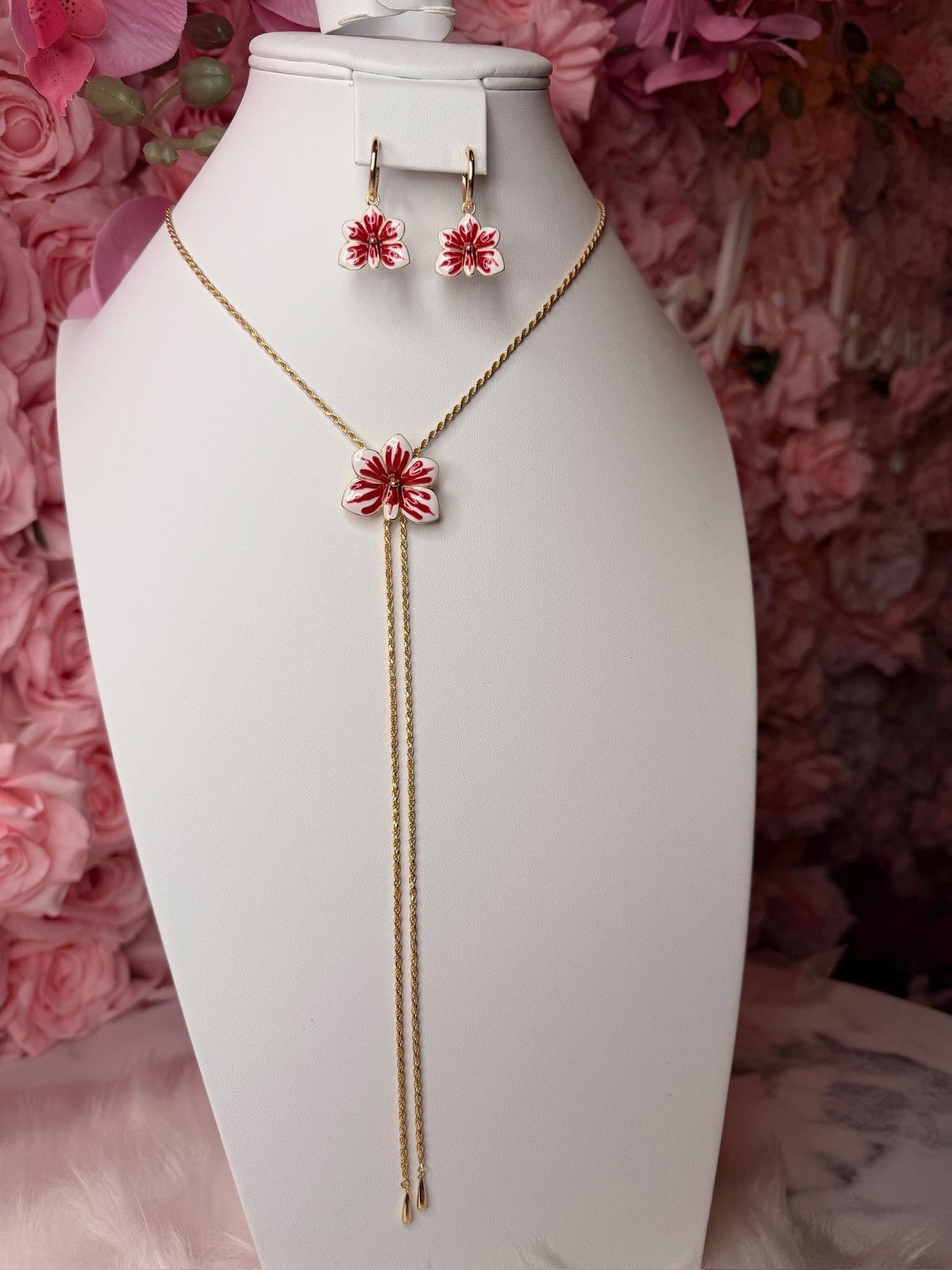 Ascocenda Vanda Orchid Red & White Splash Petal Collection • Statement Lariat or Hoop Earrings