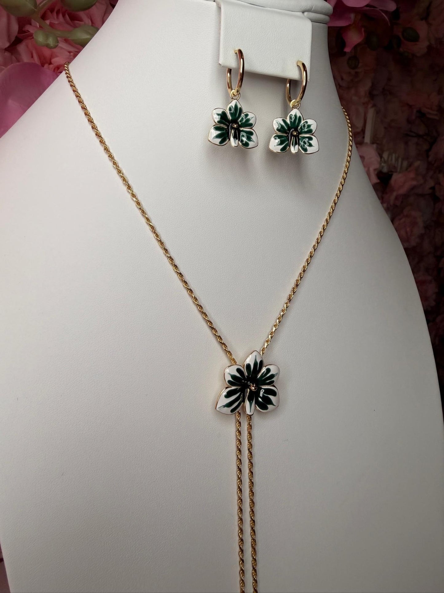 Ascocenda Vanda Orchid Tropical Green & White Splash Petal Collection • Statement Lariat or Hoop Earrings