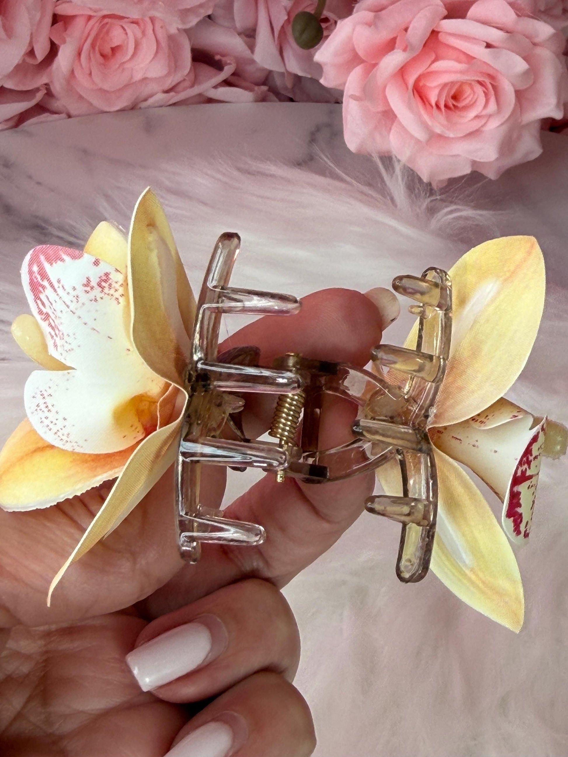 Sunset Cattleya Orchid Claw Clip • Handmade Realistic Floral AccessoryCattleya Orchid Claw Clip