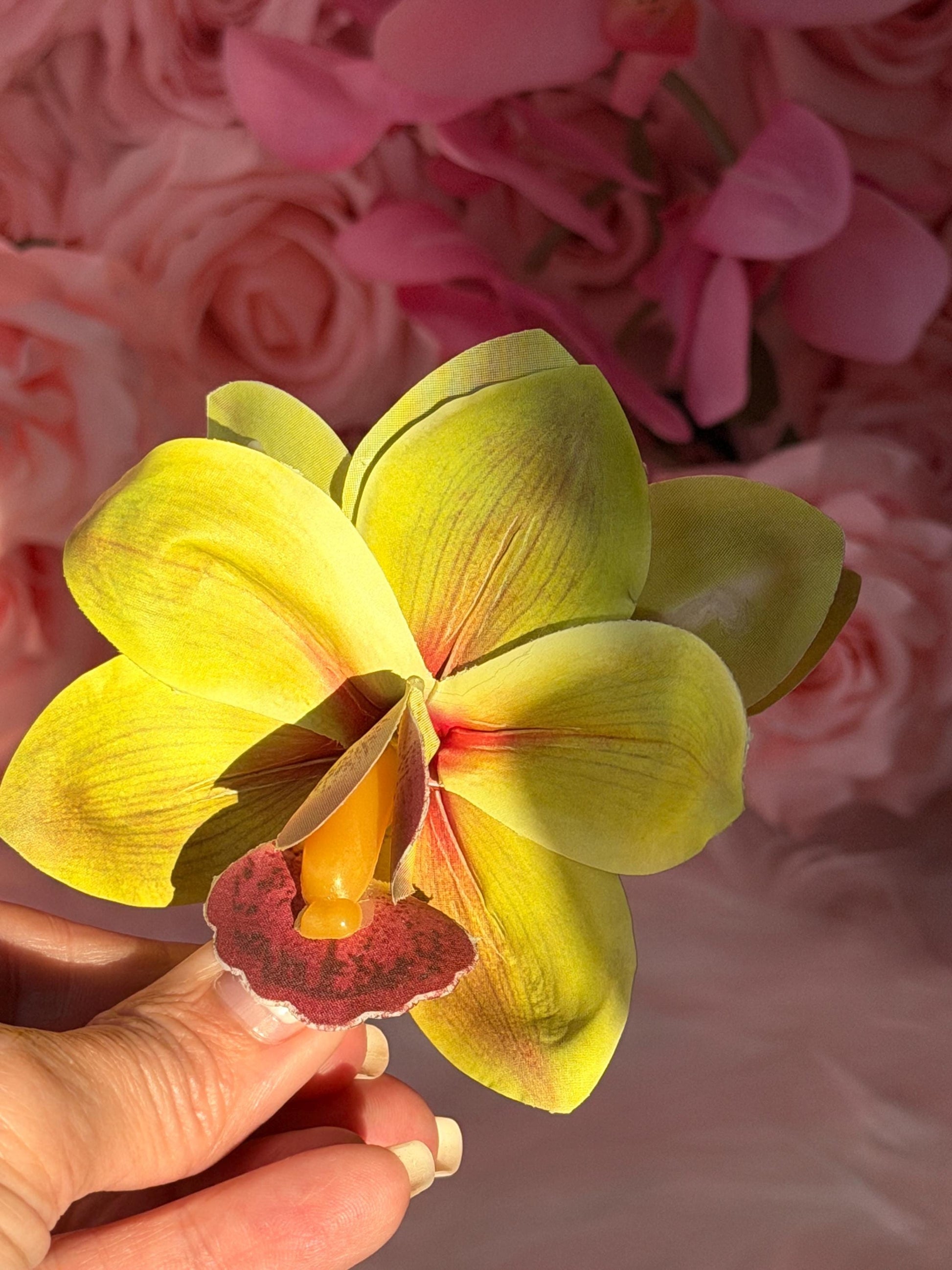 Hawaiian Double Lime Orchid Hair Clip • Real Touch Cymbidium Orchid Flower • Handmade Hair Accessory