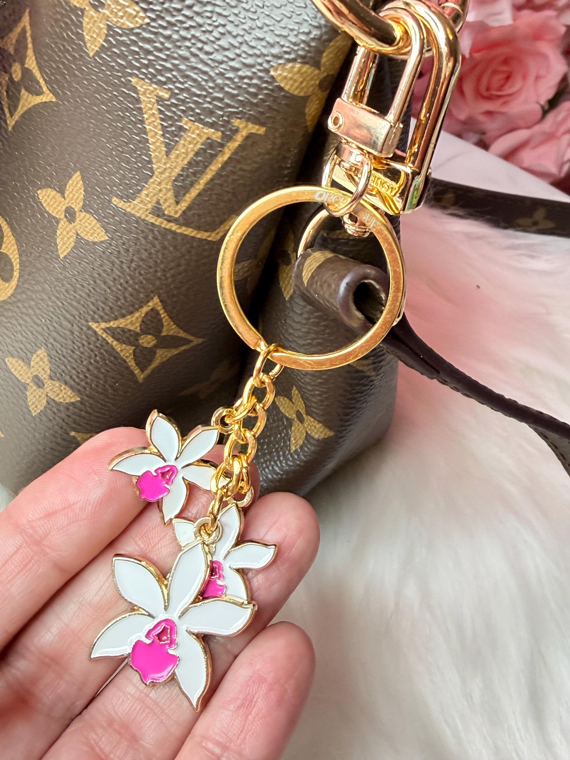 Luxury Purse Charm | White & Pink Cattleya