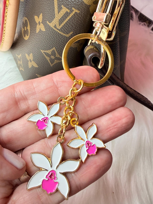 Luxury Purse Charm | White & Pink Cattleya