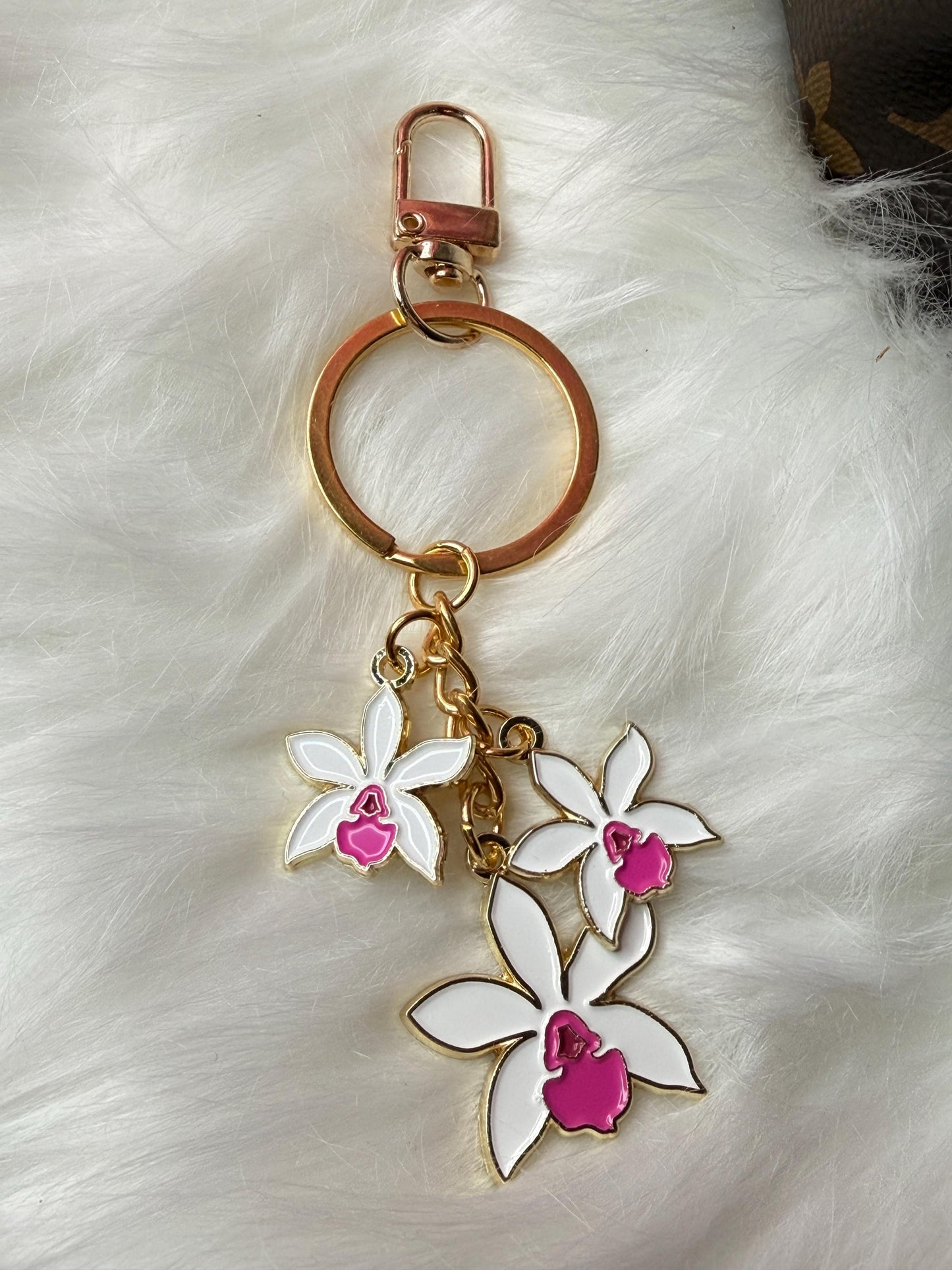 Luxury Purse Charm | White & Pink Cattleya