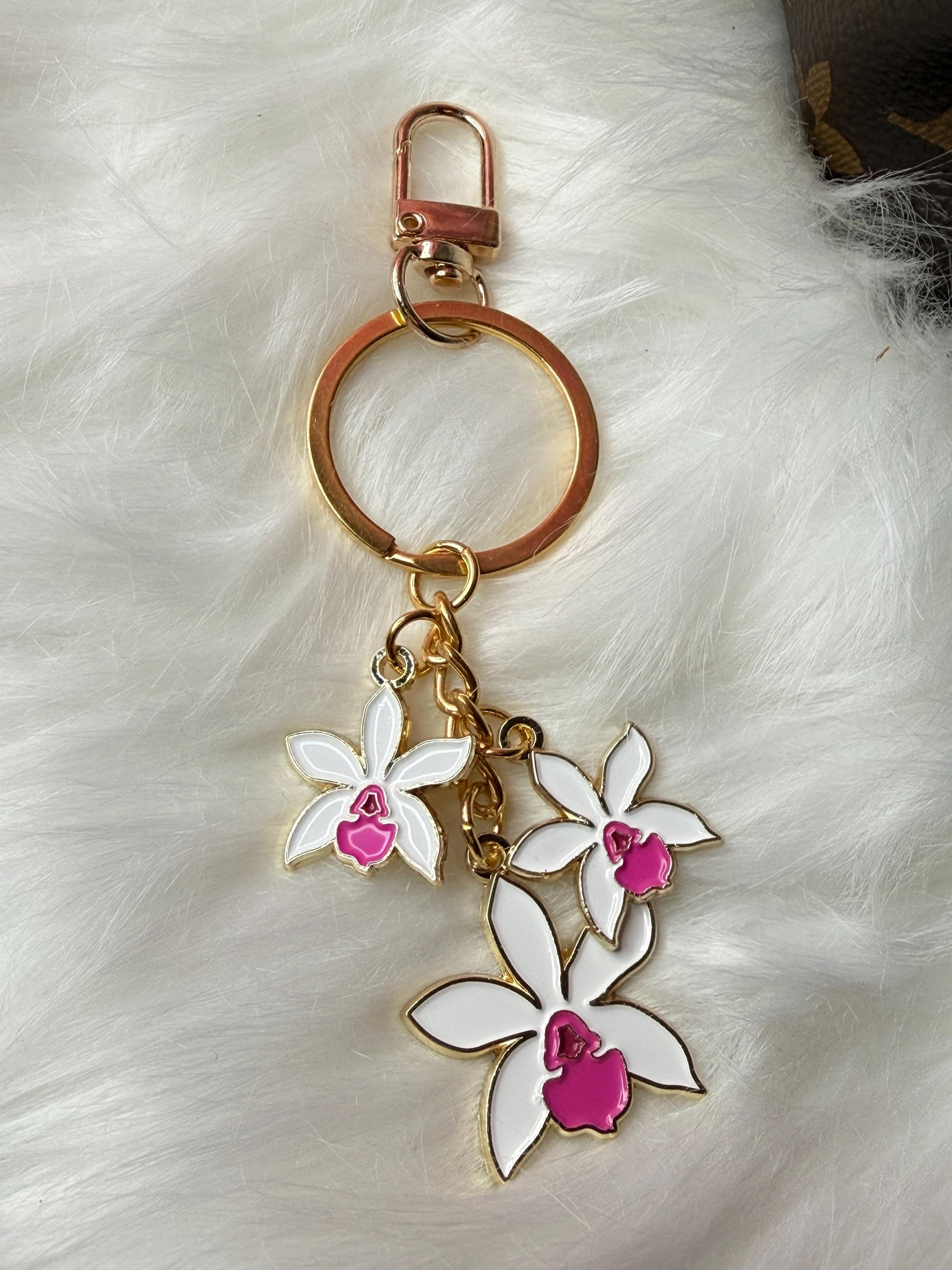 Luxury Purse Charm | White & Pink Cattleya