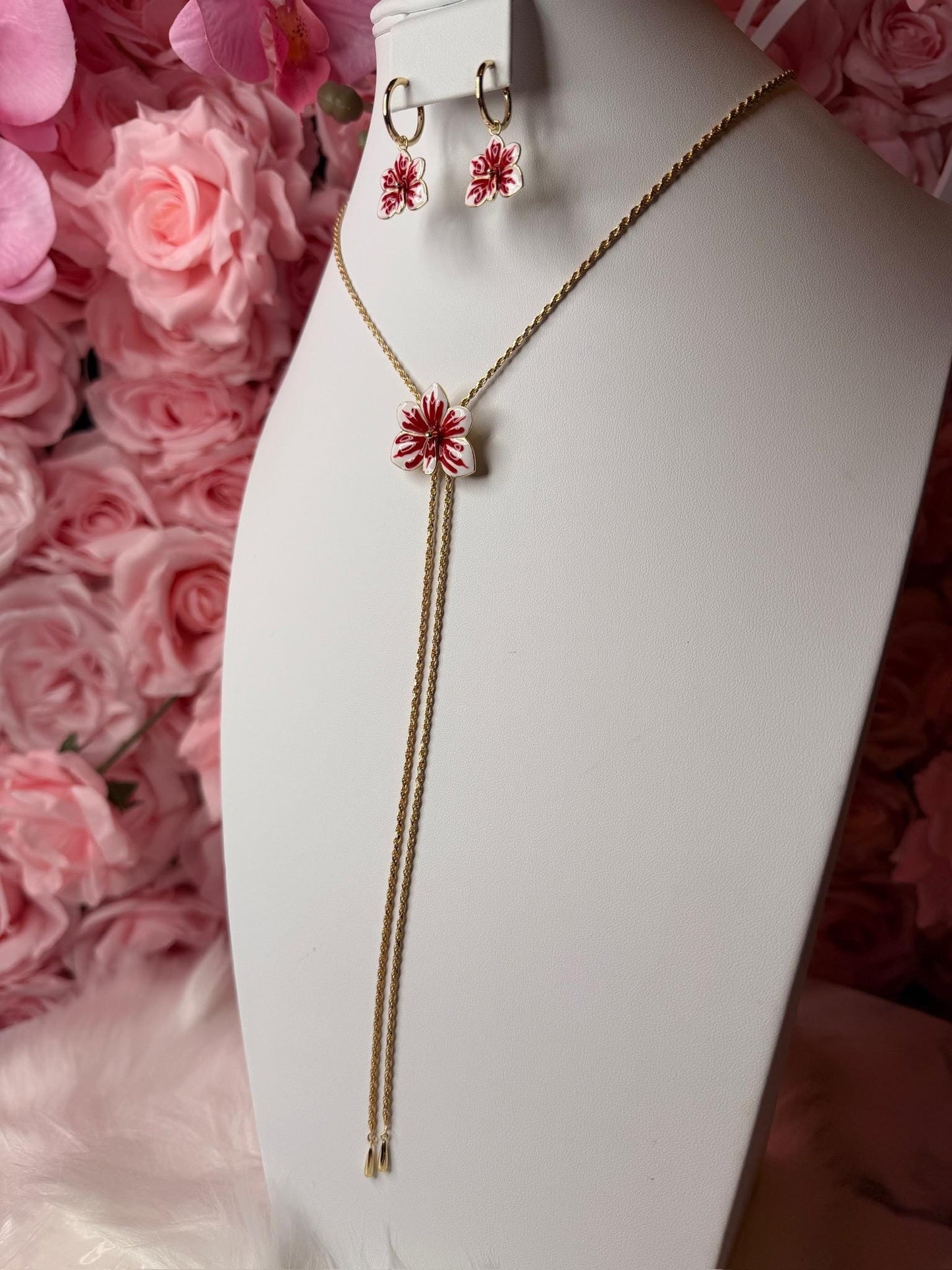 Ascocenda Vanda Orchid Red & White Splash Petal Collection • Statement Lariat or Hoop Earrings