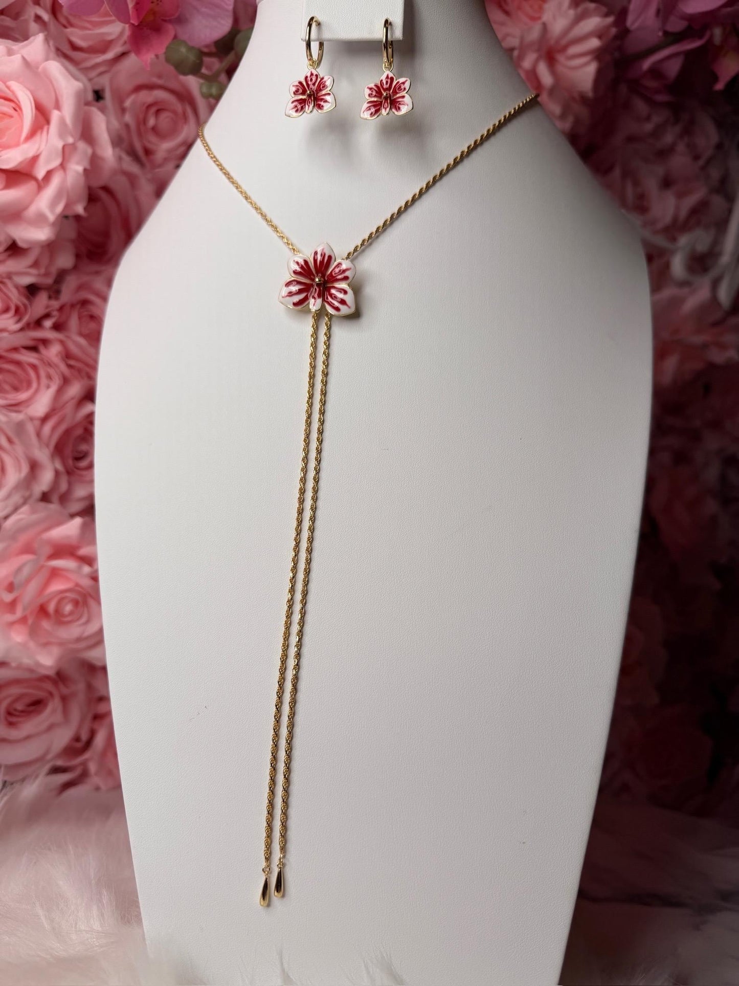 Ascocenda Vanda Orchid Red & White Splash Petal Collection • Statement Lariat or Hoop Earrings